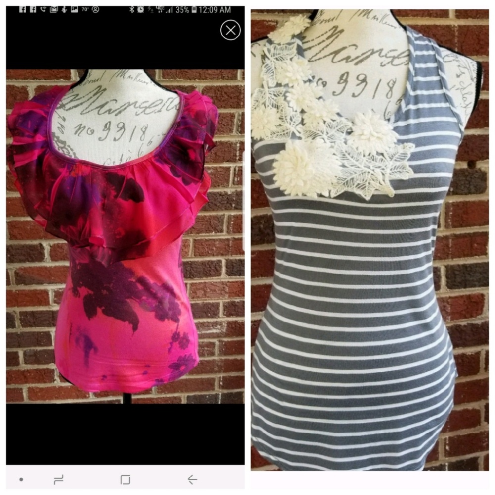 (2) Bundle Pink Rose Tank Top -Gray